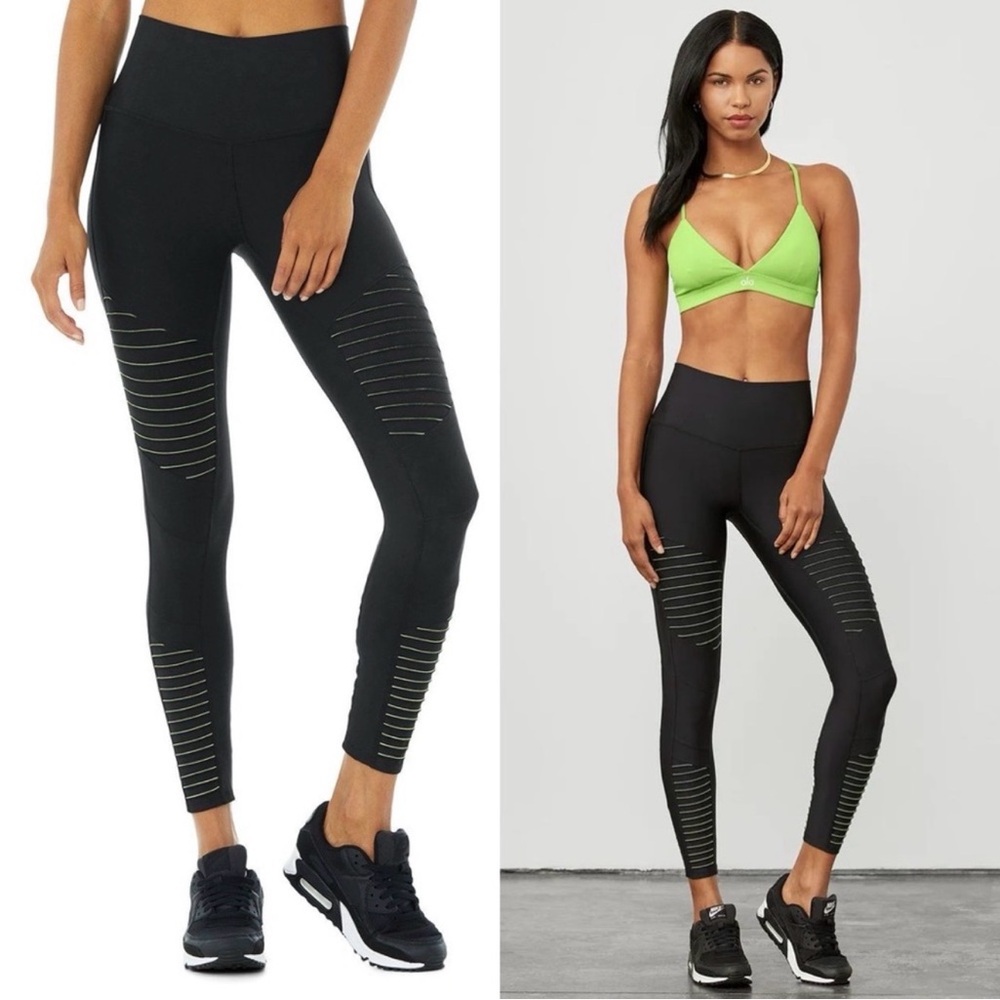 ALO Airlift High-Waist 7/8 Moto Legging - Black/ Highlighter